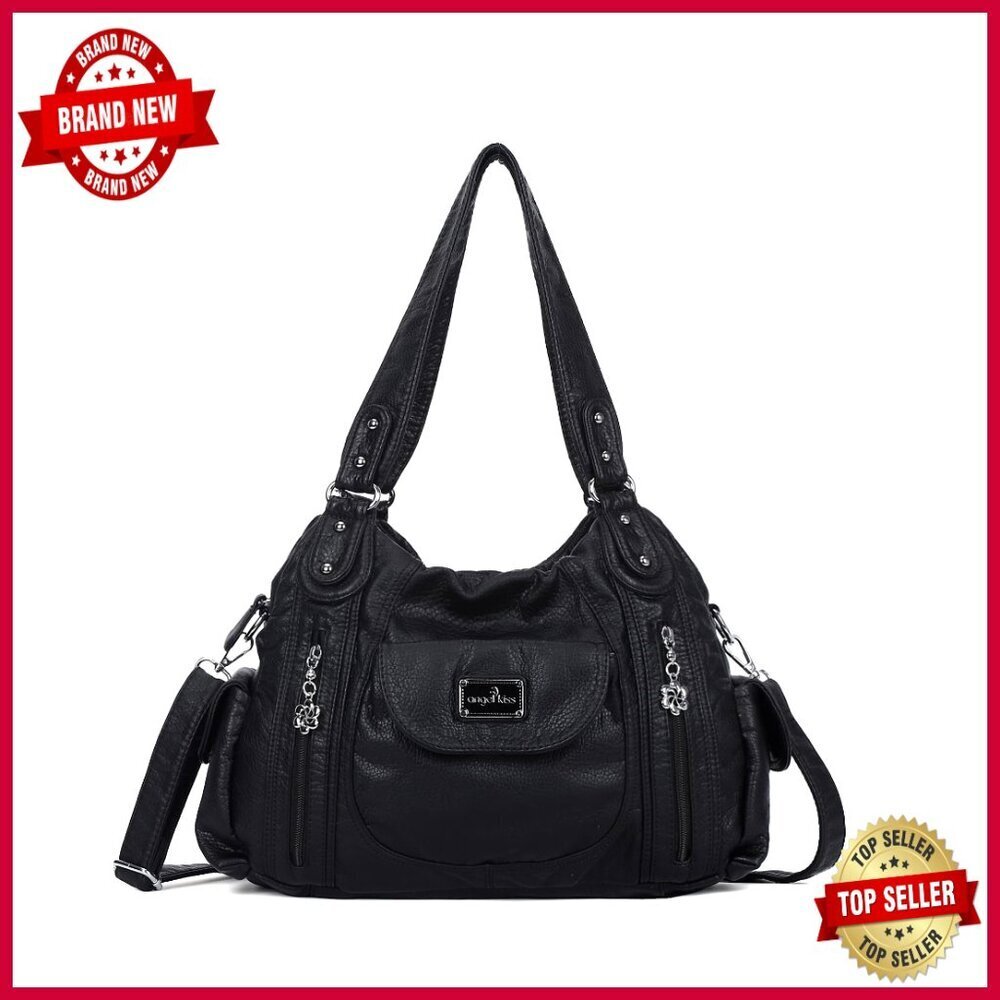 Large Hobo Tote Shoulder Bag Faux Leather Multi-Pocket Satchel Purse